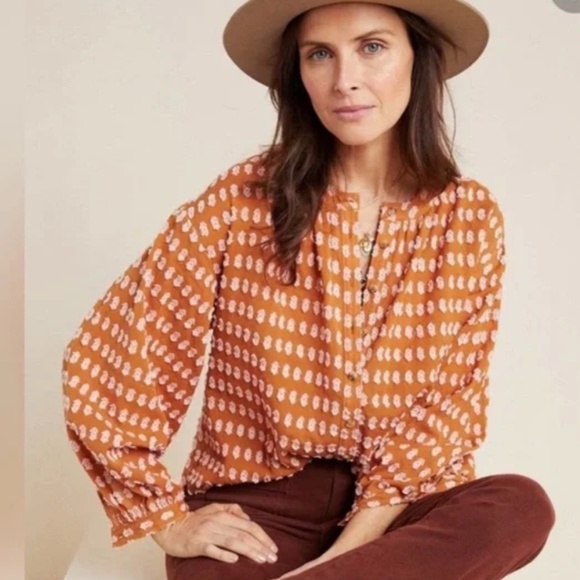 Anthropologie Tops - Anthropologie Pilcro Tavi Boho Textured Cotton Button Front  Blouse SZ XS